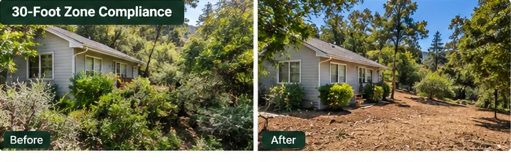 30-foot defensible space zone compliance in Oakland