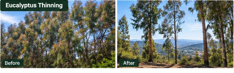 Eucalyptus thinning for fire safety in Oakland